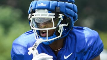 Kentucky running back Chip Trayanum during practice Friday. August 2, 2024 in Lexington. Trayanum transferred to the Wildcats from Ohio State.