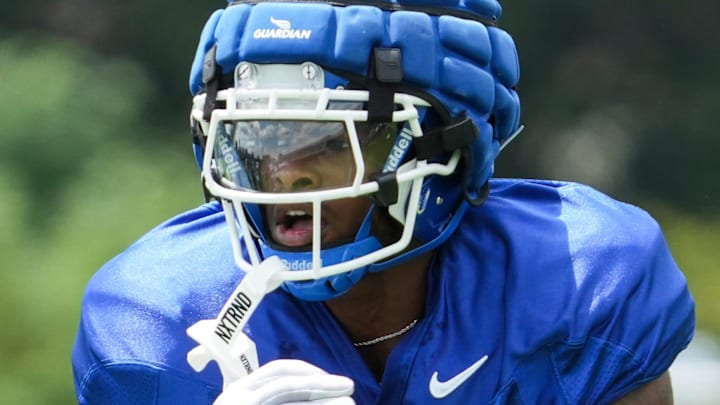 Kentucky running back Chip Trayanum during practice Friday. August 2, 2024 in Lexington. Trayanum transferred to the Wildcats from Ohio State.