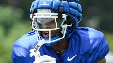 Kentucky running back Chip Trayanum during practice Friday. August 2, 2024 in Lexington. Trayanum transferred to the Wildcats from Ohio State.