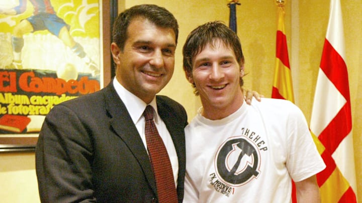 Joan Laporta (left) signed Lionel Messi’s first professional contract.