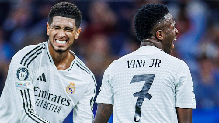 Jude Bellingham (à esquerda) e Vinícius Júnior (à direita) não comparecerão à cerimônia do Ballon d'Or de 2024. Jude Bellingham (à esquerda) e Vinícius Júnior (à direita) não comparecerão à cerimônia do Ballon d'Or de 2024.
