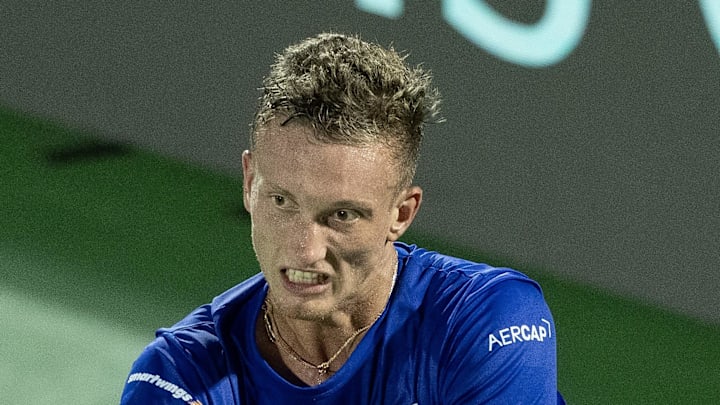 Jiri Lehecka of Czechia returns a shot