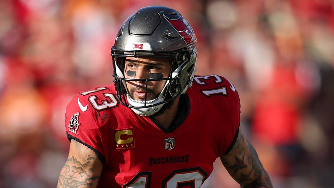 Jan 5, 2025; Tampa, Florida, USA; Tampa Bay Buccaneers wide receiver Mike Evans (13) runs a route against the New Orleans Saints in the fourth quarter at Raymond James Stadium. Mandatory Credit: Nathan Ray Seebeck-Imagn Images