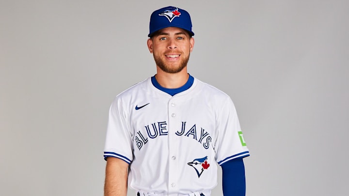 Feb 23, 2024; Dunedin, FL, USA; Toronto Blue Jays outfielder Rafael Lantigua poses during Photo Day at TD Ballpark. Mandatory Credit: Aaron Cobb/Toronto Blue Jays via Imagn Images