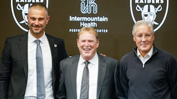 The Las Vegas Raiders' John Spytek, Mark Davis, and Pete Carroll