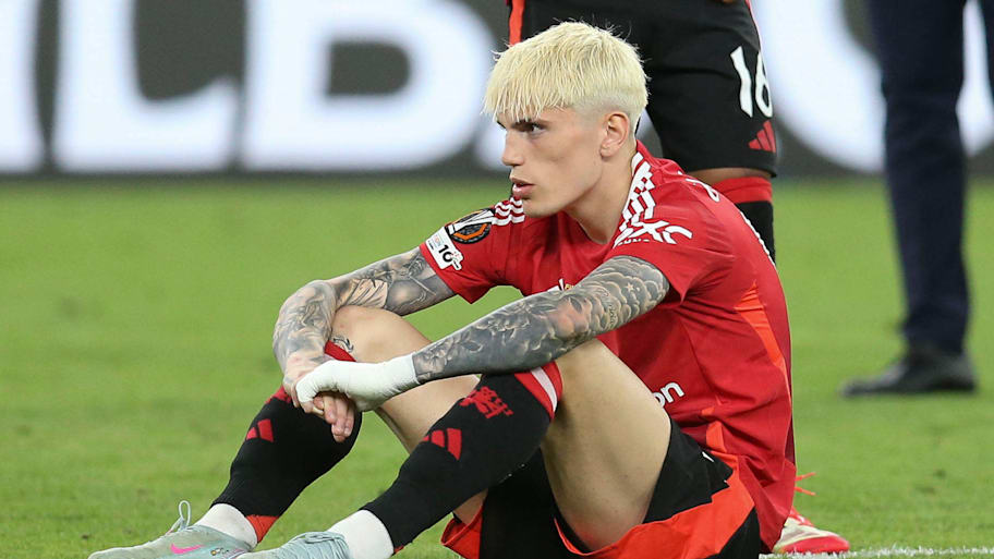Alejandro Garnacho cuts a frustrated figure after Man Utd's Europa League final defeat.