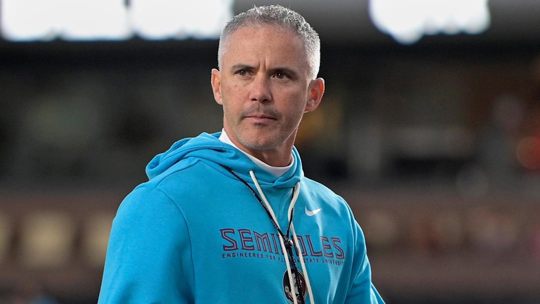Nov 1, 2025; Tallahassee, Florida, USA; Florida State Seminoles head coach Mike Norvell looks on before the game against the Wake Forest Demon Deacons at Doak S. Campbell Stadium. Mandatory Credit: Melina Myers-Imagn Images