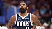 May 28, 2024; Dallas, Texas, USA; Dallas Mavericks guard Kyrie Irving (11) reacts against the Minnesota Timberwolves during the fourth quarter of game four of the western conference finals for the 2024 NBA playoffs at American Airlines Center. Mandatory Credit: Kevin Jairaj-Imagn Images