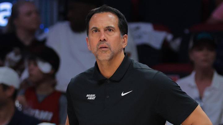 Miami Heat head coach Erik Spoelstra looks on  (Mandatory Credit: Sam Navarro-Imagn Images)