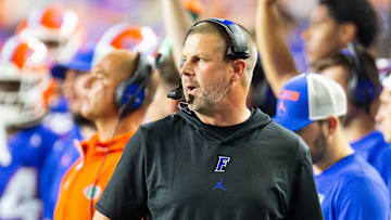 Florida Gators head coach Billy Napier coaches from the sidelines during the second half at Ben Hill Griffin Stadium in Gainesville, FL on Saturday, September 7, 2024 against the Samford Bulldogs. The Florida Gators won 45-7 over the Bulldogs. [Doug Engle/Gainesville Sun]