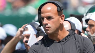 San Francisco 49ers defensive coordinator Robert Saleh in the first half of a game at MetLife Stadium. 