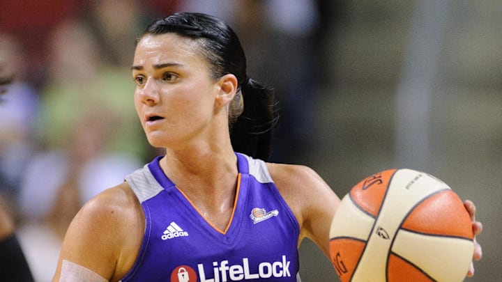 Aug 16, 2012; Seattle, WA, USA; Phoenix Mercury guard Samantha Prahalis (99) dribbles downcourt during the 2nd half against the Seattle Storm at KeyArena. Seattle defeated Phoenix 72-58. Mandatory Credit: Steven Bisig-Imagn Images
