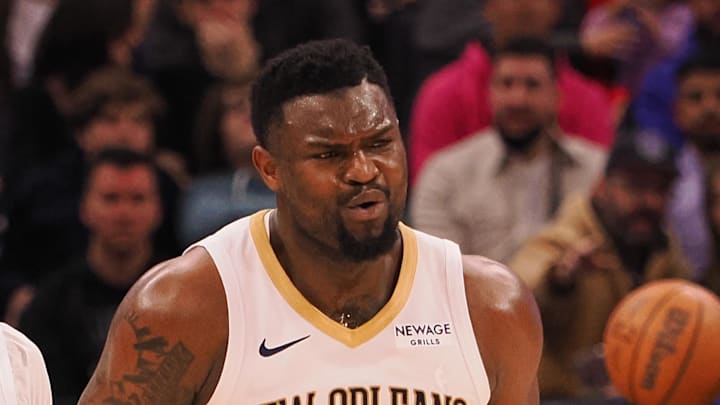 New Orleans Pelicans forward Zion Williamson (1) reacts after a basket against the Sacramento Kings during the second quarter at Golden 1 Center, Feb 8, 2025.