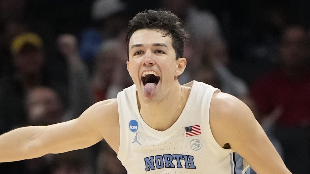 North Carolina Tar Heels guard Cormac Ryan against the Michigan State Spartans in the second round of the 2024 NCAA Tournament on March 23, 2024.