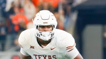 Dec 2, 2023; Arlington, TX, USA; Texas Longhorns offensive lineman Kelvin Banks Jr. (78) during the second quarter against the Oklahoma State Cowboys at AT&T Stadium. Mandatory Credit: Andrew Dieb-USA TODAY Sports