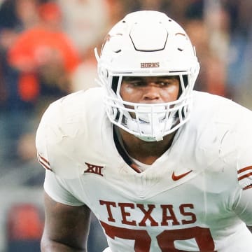 Dec 2, 2023; Arlington, TX, USA; Texas Longhorns offensive lineman Kelvin Banks Jr. (78) during the second quarter against the Oklahoma State Cowboys at AT&T Stadium. Mandatory Credit: Andrew Dieb-USA TODAY Sports