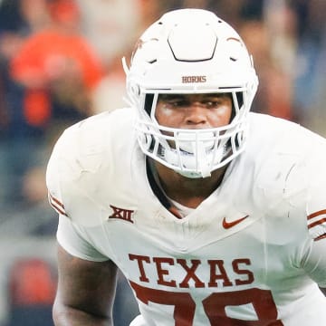 Dec 2, 2023; Arlington, TX, USA; Texas Longhorns offensive lineman Kelvin Banks Jr. (78) during the second quarter against the Oklahoma State Cowboys at AT&T Stadium. Mandatory Credit: Andrew Dieb-USA TODAY Sports