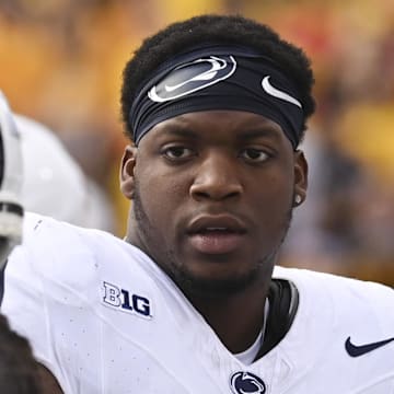 Nov 4, 2023; College Park, Maryland, USA;  Penn State Nittany Lions defensive end Adisa Isaac (20) during the game against the Maryland Terrapins at SECU Stadium. Mandatory Credit: Tommy Gilligan-Imagn Images