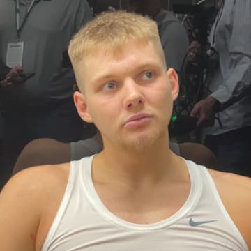 Michigan State forward Jaxon Kohler speaks to the media after a 80-69 win over Colgate on Nov. 3, 2025.