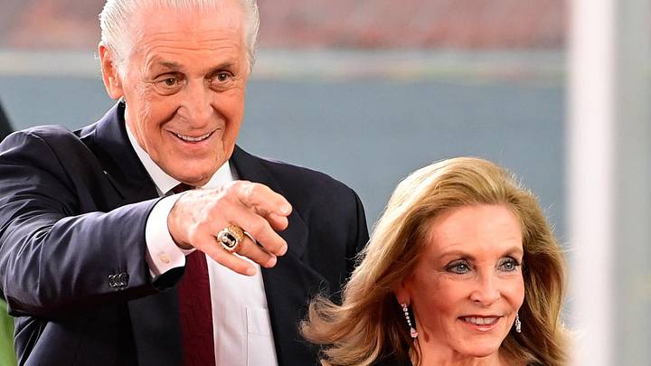 Miami Heat president Pat Riley walks  (Mandatory Credit: Eric Canha-Imagn Images)