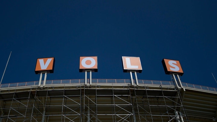 The iconic V-O-L-S letters are installed on the south side of Neyland Stadium in Knoxville, Tenn. on Wednesday, July 6, 2022. The letters were taken down in 1999. The re-installation of the letters are part of Phase I renovations to the stadium which include two new videoboards on the north and south ends of the stadium, a lower-west premium club, enhanced chairback seating in multiple lower-west sections and a party deck on the upper north end.

Kns Vols Letters