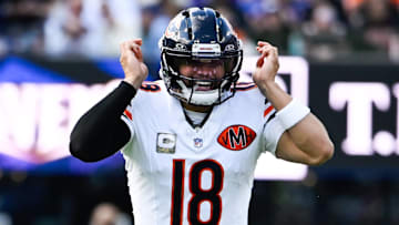 Oct 26, 2025; Baltimore, Maryland, USA; Chicago Bears quarterback Caleb Williams (18) callas a play during the fourth quarter against the Baltimore Ravens at M&T Bank Stadium. Mandatory Credit: Tommy Gilligan-Imagn Images