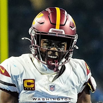 Washington Commanders wide receiver Terry McLaurin celebrates a first down against Detroit Lions.