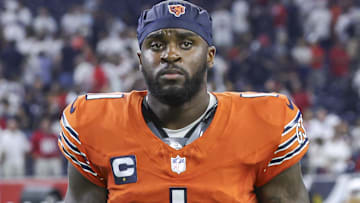 Sep 15, 2024; Houston, Texas, USA; Chicago Bears cornerback Jaylon Johnson (1) after the game against the Houston Texans at NRG Stadium.