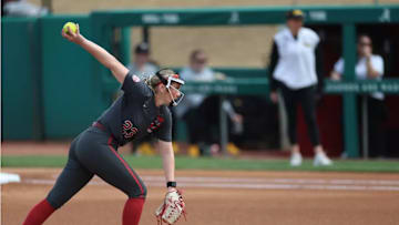 Alabama Softball Player Jocelyn Briski (23) winds up against Iowa at Rhoads Stadium in Tuscaloosa, AL on Saturday, Mar 8, 2025.