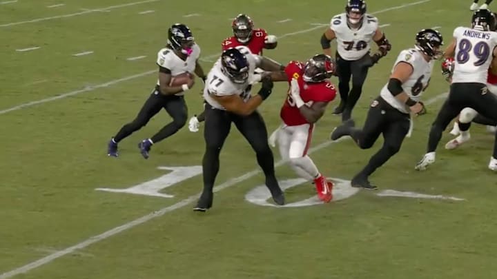 Lamar Jackson's eight-yard touchdown run was called back for holding. Lamar Jackson's eight-yard touchdown run was called back for holding.