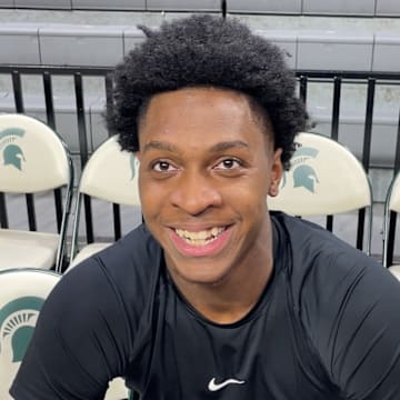 Michigan State forward Cam Ward speaks to the media inside the Breslin Center on Nov. 6, 2025.