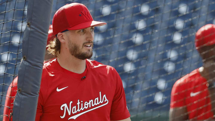 Jul 22, 2023; Washington, District of Columbia, USA; Washington Nationals outfielder Dylan Crews (3) walks out of the batting cage prior to the Nationals' game against the San Francisco Giants at Nationals Park.