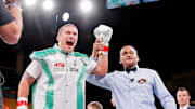 Oleksandr Usyk after his win over Chazz Witherspoon during a heavyweight boxing match