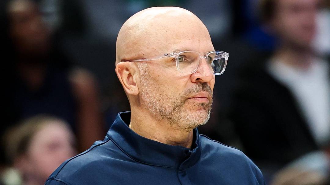 Apr 12, 2026; Dallas, Texas, USA;  Dallas Mavericks head coach Jason Kidd looks on against the Chicago Bulls during the second half at American Airlines Center. Mandatory Credit: Kevin Jairaj-Imagn Images