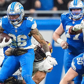 Detroit Lions running back Jahmyr Gibbs (26).