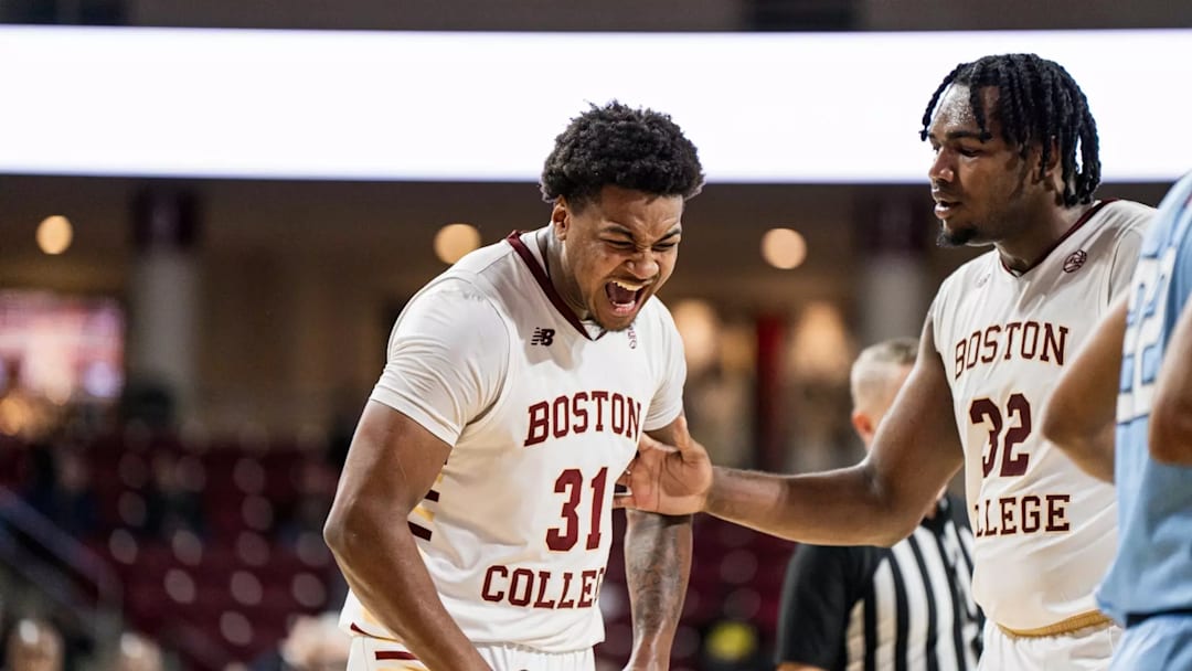 Sophomore, Elijah Strong (31), during the Boston College Eagles 69-60 opening night win against The Citadel Bulldogs. Mandatory Credit: Eddie Shabomardenly / Boston College Athletics (Graphic Designer)