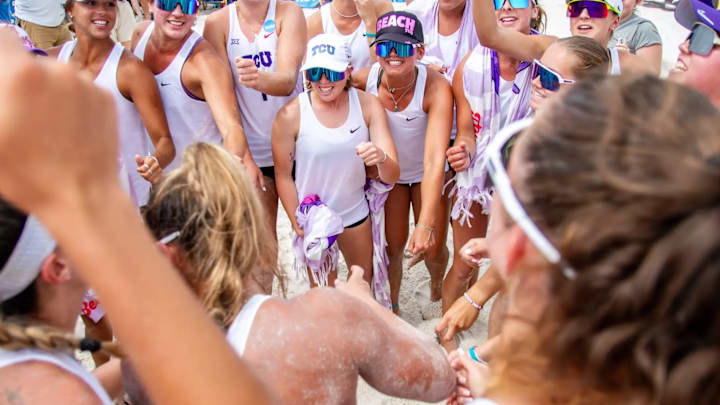 TCU Beach Volleyball celebrating advancing to the National Championship. TCU Beach Volleyball celebrating advancing to the National Championship.