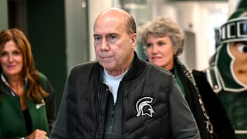 Greg Williams arrives at the introductory press conference for Michigan State's new football coach Pat Fitzgerald on Tuesday, Dec. 2, 2025, at the Tom Izzo Football Building in East Lansing.