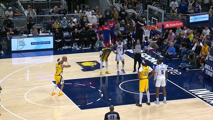 Embiid has been given a technical foul for waving a towel from the bench during a free throw. Embiid has been given a technical foul for waving a towel from the bench during a free throw.