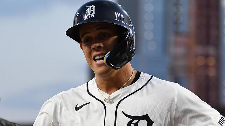 Former Detroit Tigers third baseman Gio Urshela (13) celebrates after hitting a home run against the Seattle Mariners in the sixth inning at Comerica Park.