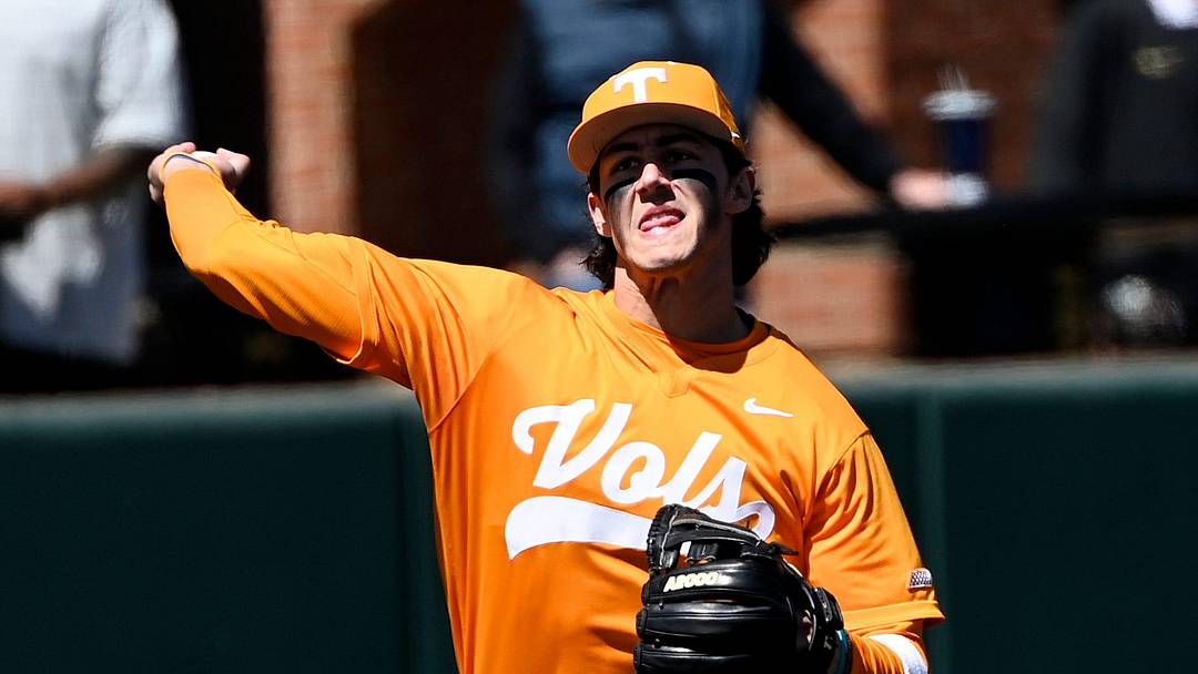 Tennessee third baseman Henry Ford (9) throws out Vanderbilt's Chris Maldonado a first base during the second inning of a NCAA baseball game at Hawkins Field on Saturday, March 28, 2026, in Nashville, Tenn.
