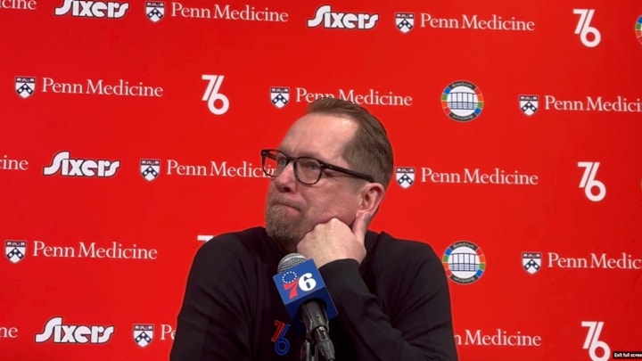 Philadelphia 76ers head coach Nick Nurse takes questions from the media. Philadelphia 76ers head coach Nick Nurse takes questions from the media.