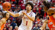 Indiana's Myles Rice (1) drives against Illinois at Simon Skjodt Assembly Hall.