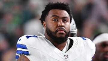 Nov 5, 2023; Philadelphia, Pennsylvania, USA; Dallas Cowboys guard Chuma Edoga (71)against the Philadelphia Eagles at Lincoln Financial Field. Mandatory Credit: Eric Hartline-Imagn Images