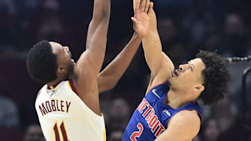 Nov 12, 2021; Cleveland, Ohio, USA; Cleveland Cavaliers center Evan Mobley (4) shoots over the