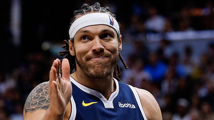 Apr 21, 2025; Denver, Colorado, USA; Denver Nuggets forward Aaron Gordon (32) reacts after a play in the third quarter against the Los Angeles Clippers during game two of first round for the 2025 NBA Playoffs at Ball Arena. Mandatory Credit: Isaiah J. Downing-Imagn Images