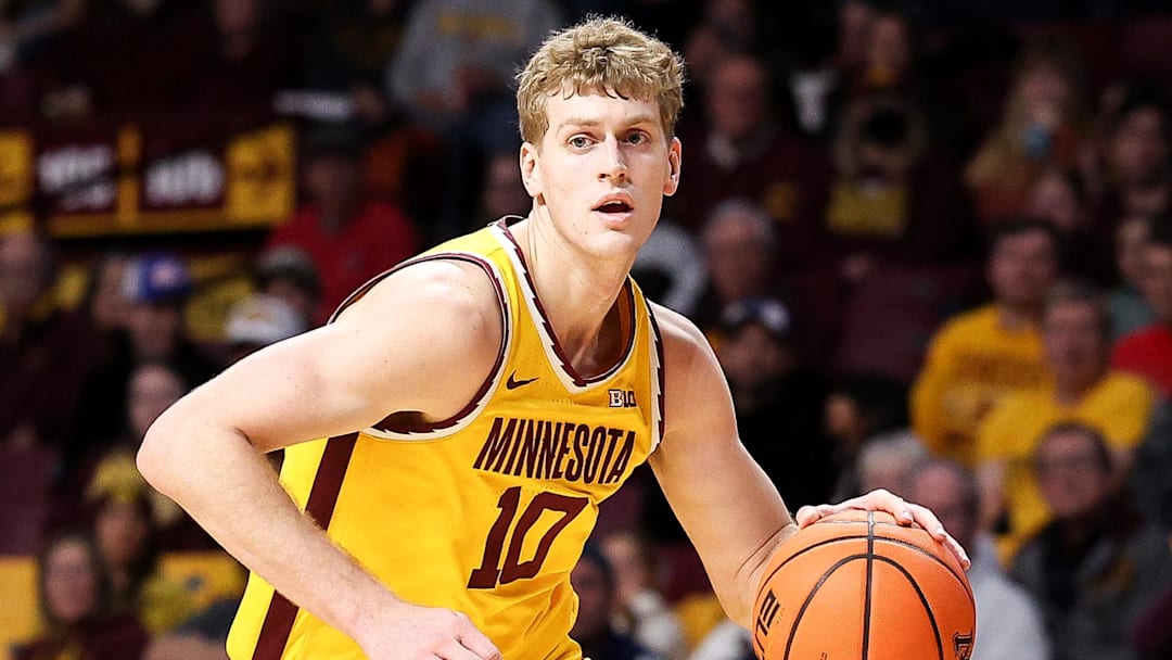 Dec 21, 2025; Minneapolis, Minnesota, USA; Minnesota Golden Gophers forward Cade Tyson (10) drives to the basket against the Campbell Fighting Camels during the first half at Williams Arena. Mandatory Credit: Matt Krohn-Imagn Images