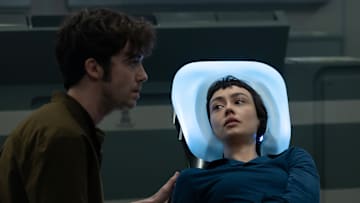 Alex Lawther as Hermit, Sydney Chandler as Wendy, David Rysdahl as Arthur in Alien: Earth.