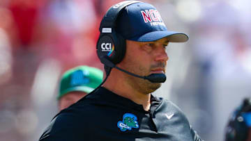 Sep 14, 2024; Norman, Oklahoma, USA;  Tulane Green Wave head coach Jon Sumrall reacts during the first half against the Oklahoma Sooners at Gaylord Family-Oklahoma Memorial Stadium
