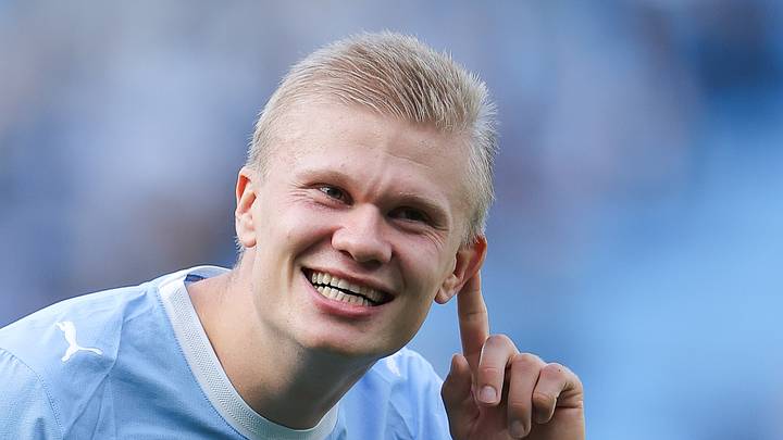 Erling Haaland of Manchester City smiles